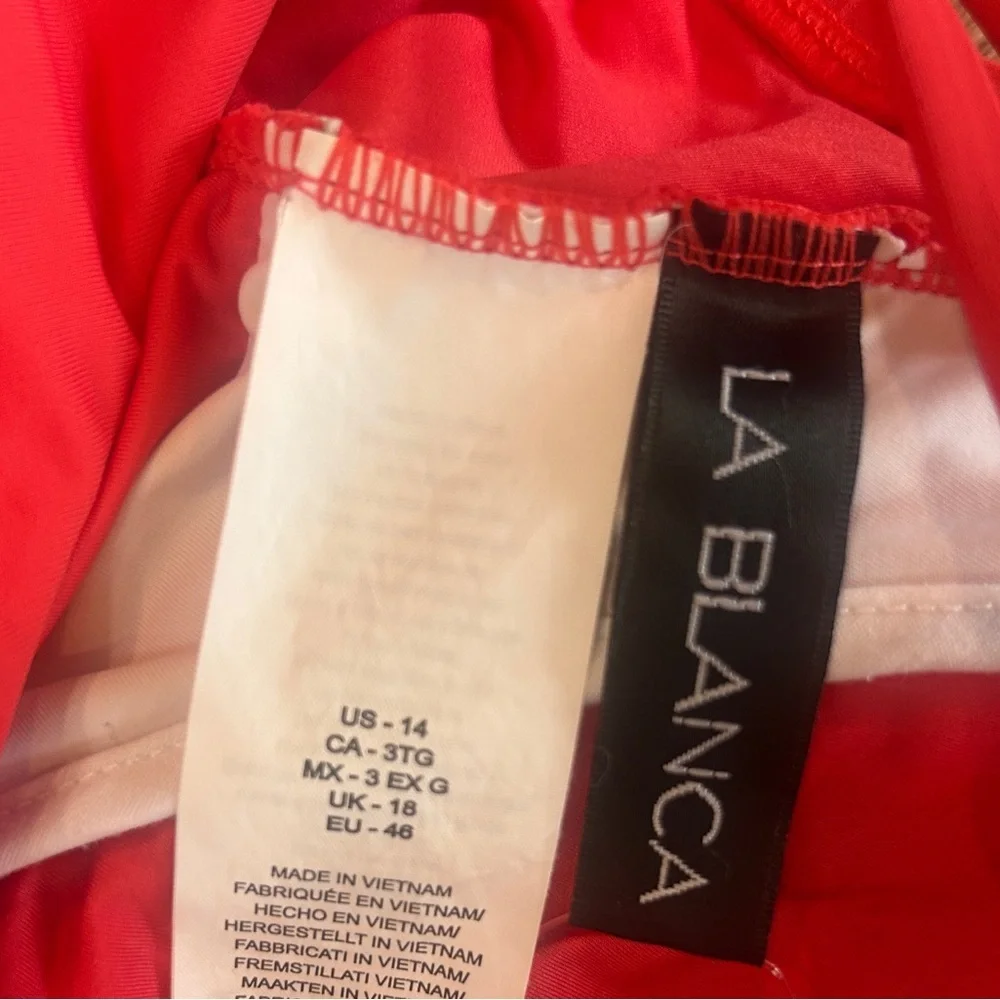 La Blanca Flattering Island Goddess Lace-Up One-Piece Swimsuit Guava Size 14 - Picture 6 of 8